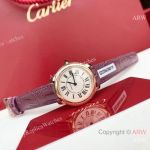 High Quality Replica CARTIER Ronde Louis Dark Purple Imported American Crocodile Leather Strap White Face Dial Rose Gold 48 Real Diamonds Inlaid Case Watch 29*7.54mm